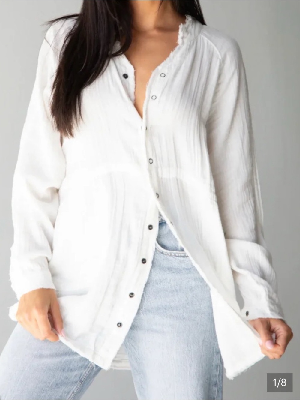 NATURAL LIFE laid back white gauze top size medium snap button down layering